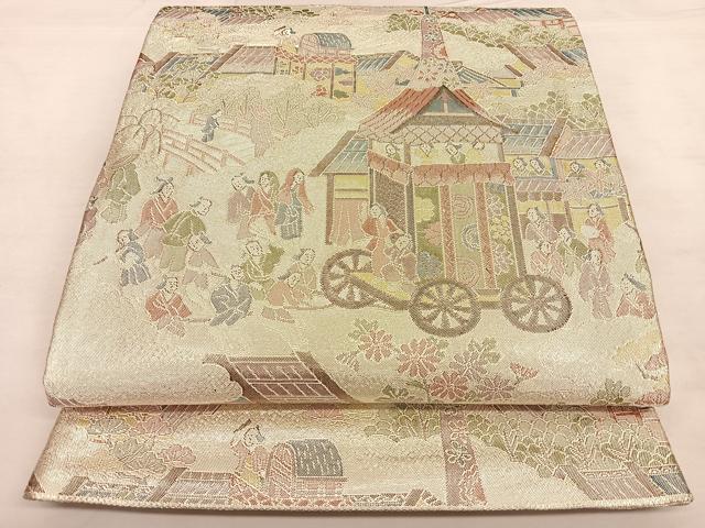 平和屋着物◎900織特選佐賀錦 六通柄袋帯 人物風景文 銀糸 正絹 逸品 BAAW8004qw