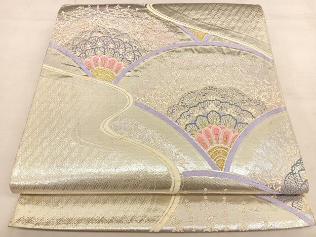 平和屋着物◎六通柄袋帯 花青海波 金銀糸 正絹 逸品 BAAW8015qw