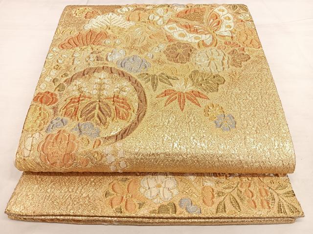 平和屋着物◎六通柄袋帯 ふくれ織 花蝶文 金銀糸 正絹 逸品 BAAW8030qw