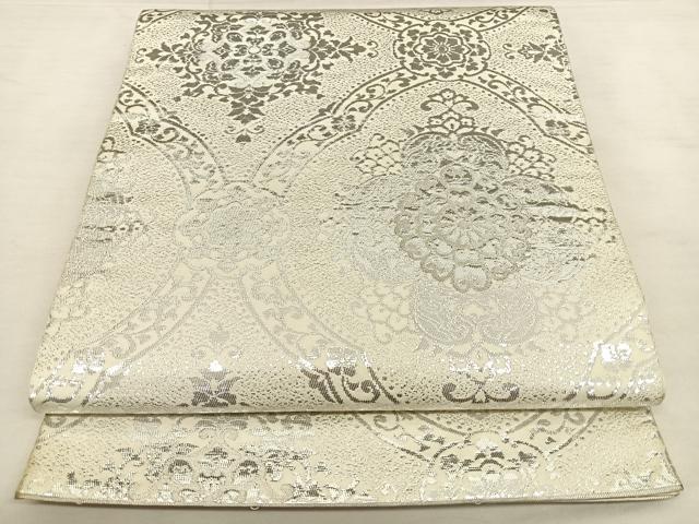 平和屋着物◎六通柄 本袋帯 正倉院花文 銀糸 正絹 逸品 BAAW8053qw