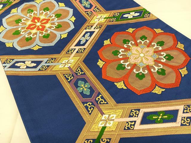 平和屋着物◎六通柄袋帯 唐織 亀甲花文 金糸 正絹 逸品 BAAW8067qw