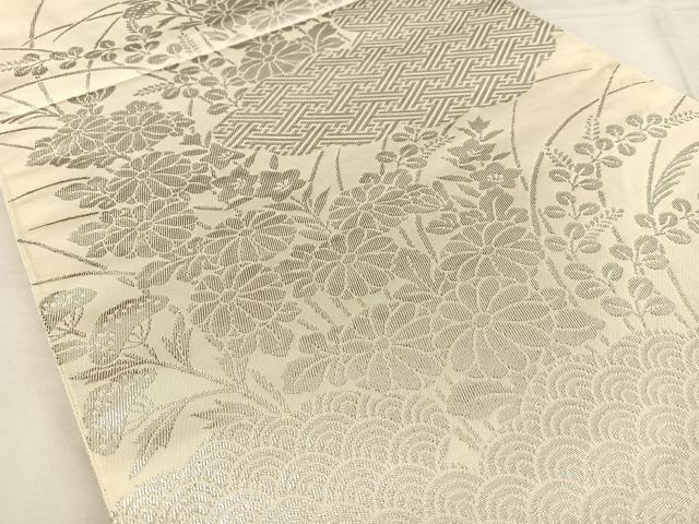 平和屋着物◎六通柄袋帯 雲取り秋草文 美弥衣錦 プラチナ箔 正絹 逸品 BAAW8081qw