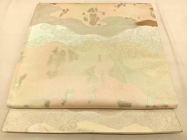平和屋着物◎六通柄袋帯 霞草花文 銀糸 正絹 逸品 BAAW8087qw
