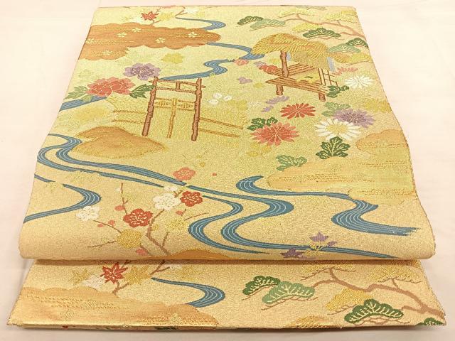 平和屋着物◎太鼓柄袋帯 風景文 金糸 正絹 逸品 BAAW8103qw