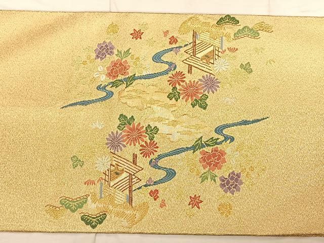 平和屋着物◎太鼓柄袋帯 風景文 金糸 正絹 逸品 BAAW8103qw