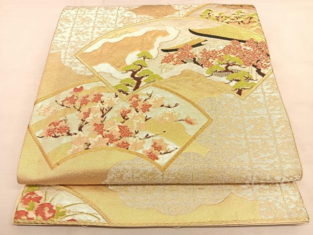 平和屋着物◎六通柄袋帯 風景地紙文 金銀糸 正絹 逸品 BAAW8112qw
