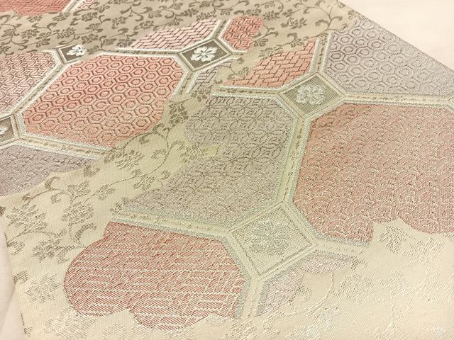 平和屋着物◎六通柄袋帯 蜀江吉祥文 銀糸 正絹 逸品 BAAW8121qw
