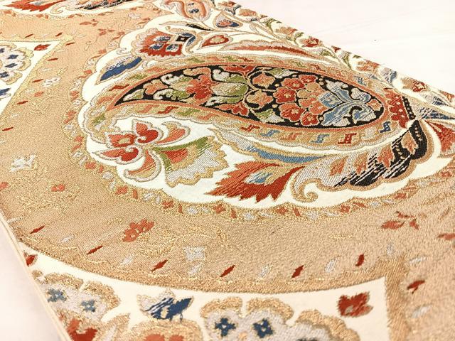 平和屋着物◎六通柄袋帯 唐織 ペイズリー更紗文 金銀糸 正絹 逸品 BAAW8137qw