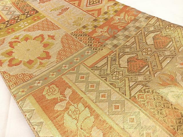 平和屋着物◎佐賀錦 六通柄袋帯 短冊吉祥文 金糸 正絹 逸品 BAAW8141qw