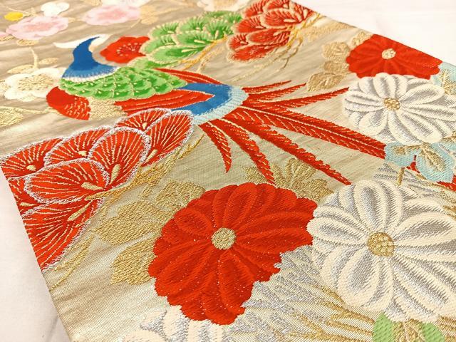 平和屋着物◎六通柄袋帯 唐織 花鳥文 金銀糸 正絹 逸品 BAAW8154qw