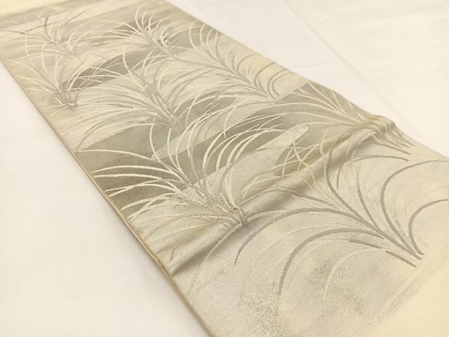 平和屋着物◎太鼓柄袋帯 唐織 エ霞草葉文 銀糸 引箔 正絹 逸品 BAAW8167yc