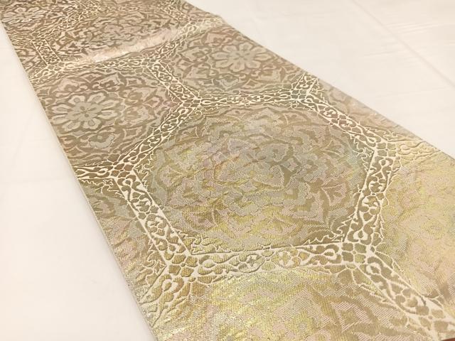 平和屋着物◎西陣 服部織物謹製 六通柄袋帯 こはく錦 亀甲花文 金銀糸 正絹 逸品 BAAW8172yc