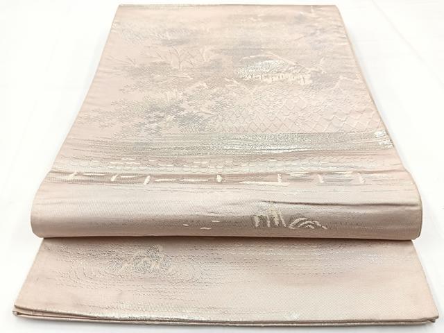 平和屋着物◎六通柄袋帯 枯山水風景文 銀糸 正絹 逸品 BAAW8173yc