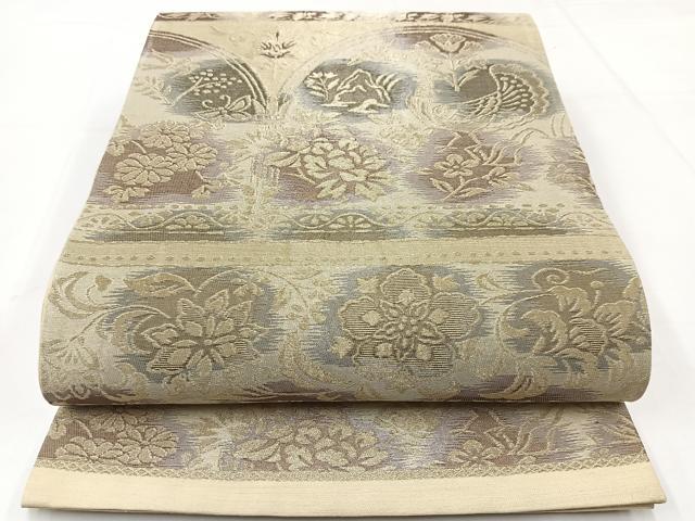 平和屋着物◎六通柄袋帯 動物更紗花文 金糸 引箔 正絹 逸品 BAAW8177yc
