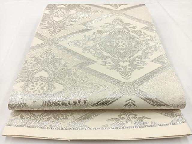 平和屋着物◎六通柄袋帯 松皮菱花文 銀糸 正絹 逸品 BAAW8179yc