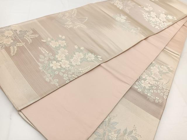 平和屋着物◎六通柄袋帯 唐織 草花文 銀糸 正絹 逸品 BAAW8181yc