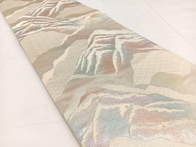 平和屋着物◎六通柄袋帯 重ね山文 銀糸 正絹 逸品 BAAW8189yc