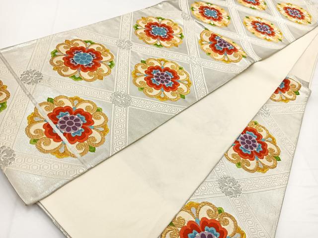 平和屋着物◎六通柄袋帯 唐織 菱天井花文 金銀糸 正絹 逸品 BAAW8190yc