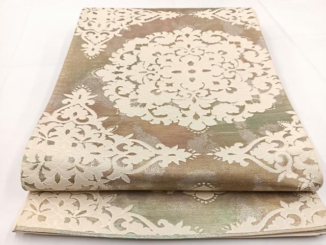 平和屋着物◎六通柄袋帯 正倉院花文 金銀糸 引箔 正絹 逸品 BAAW8191yc