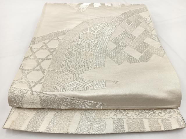 平和屋着物◎六通柄袋帯 唐織 籬花文 銀糸 正絹 逸品 BAAW8193yc