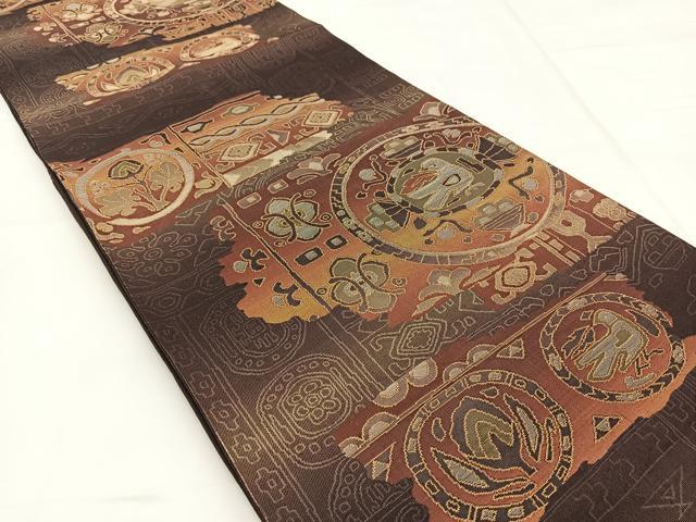 平和屋着物◎六通柄袋帯 更紗花鳥文 金糸 引箔 正絹 逸品 BAAW8202yc