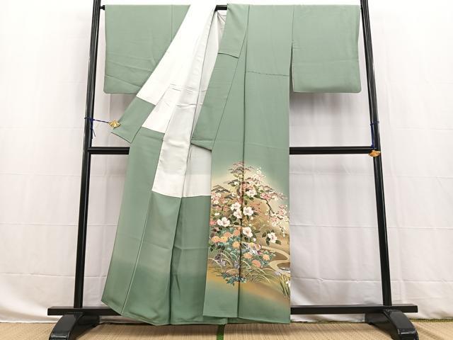 平和屋着物●十日町友禅作家 岡村蒼風 色留訪問着 花鳥文 暈し染め 金銀彩 正絹 逸品 BAAW8276yc