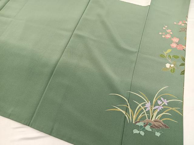 平和屋着物●十日町友禅作家 岡村蒼風 色留訪問着 花鳥文 暈し染め 金銀彩 正絹 逸品 BAAW8276yc