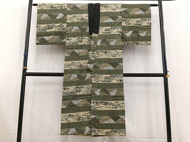 平和屋着物■男性 長襦袢 袷 横段風景文 正絹 逸品 BAAW8350yc