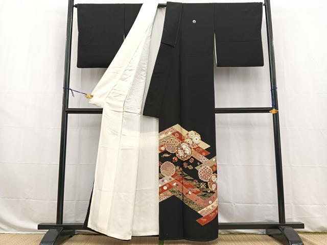 平和屋着物■豪華黒留袖 駒刺繍 吉祥雪輪花文 金彩 正絹 逸品 BAAW8383yc