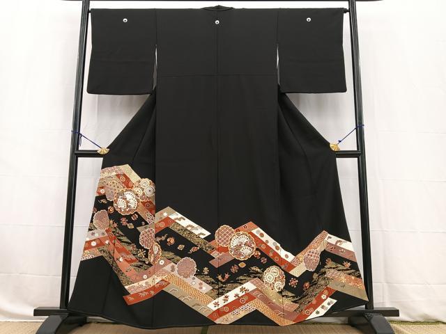 平和屋着物■豪華黒留袖 駒刺繍 吉祥雪輪花文 金彩 正絹 逸品 BAAW8383yc