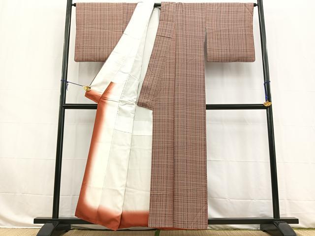 平和屋着物■上質な小紋 格子柄 正絹 逸品 BAAW8394yc