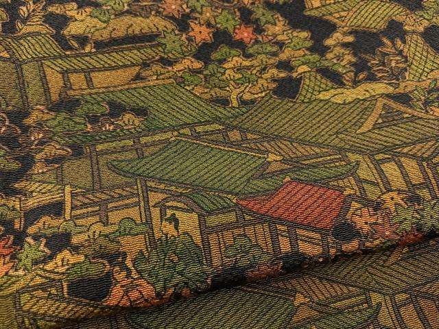 平和屋着物■上質な小紋 平安人物風景文 黒地 鬼しぼ縮緬 正絹 逸品 未使用 BAAW8396yc