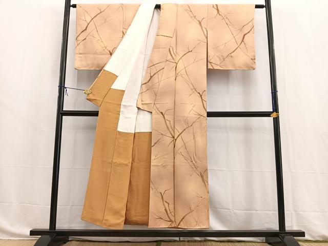 平和屋着物■上質な小紋 地紋起こし 草木文 暈し染め 正絹 逸品 BAAW8437yc