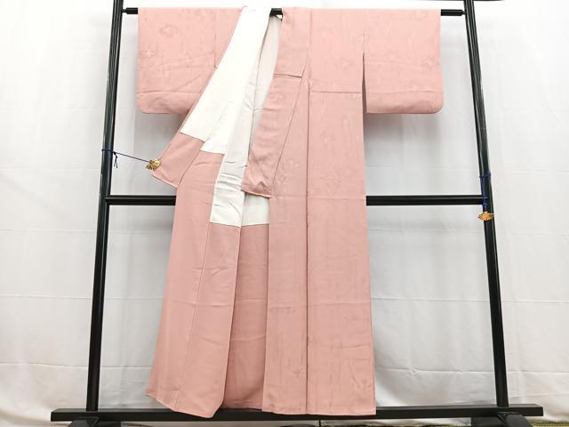平和屋着物■上質な色無地 草花地紋 珊瑚色 正絹 逸品 BAAW8474yc