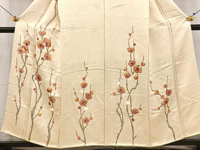 平和屋着物■訪問着 手描き 紅白梅 金通し地 正絹 逸品 BAAW8490yc
