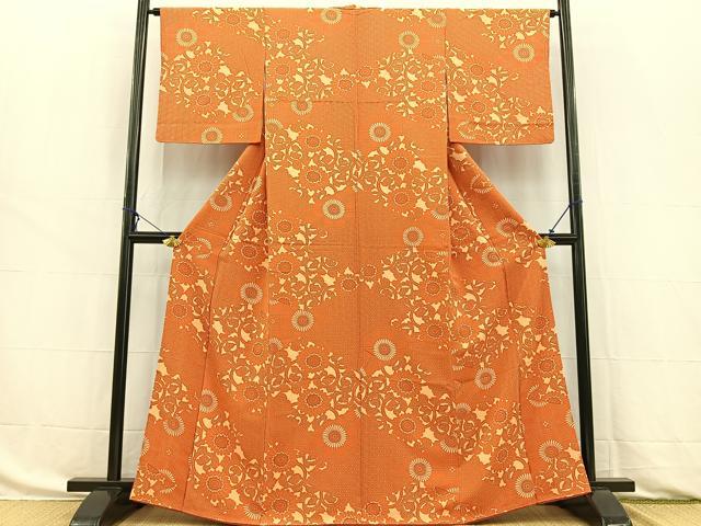 平和屋着物■上質な小紋 型染め 菱重ね更紗花文 正絹 逸品 BAAW8499yc
