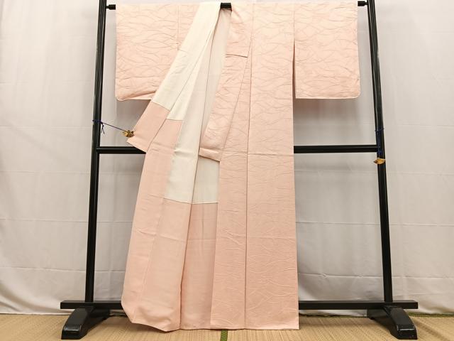 平和屋着物■上質な色無地 草花地紋 薄い一斤染色 正絹 逸品 未使用 BAAW8502yc