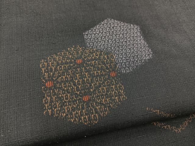 平和屋着物■上質な紬 亀甲麻の葉文様 正絹 逸品 BAAW8508yc