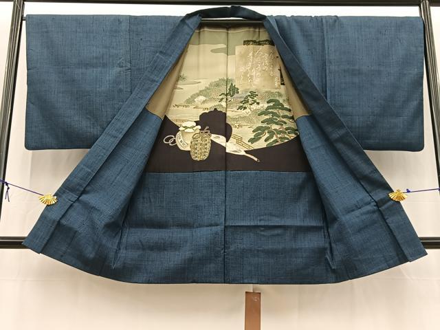 平和屋着物■男性 紬 アンサンブル 格子柄 長羽織 正絹 逸品 BAAW8520yc