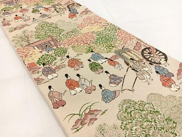 平和屋着物◎六通柄袋帯 唐織 平安人物風景文 金糸 正絹 逸品 BAAW8522yc