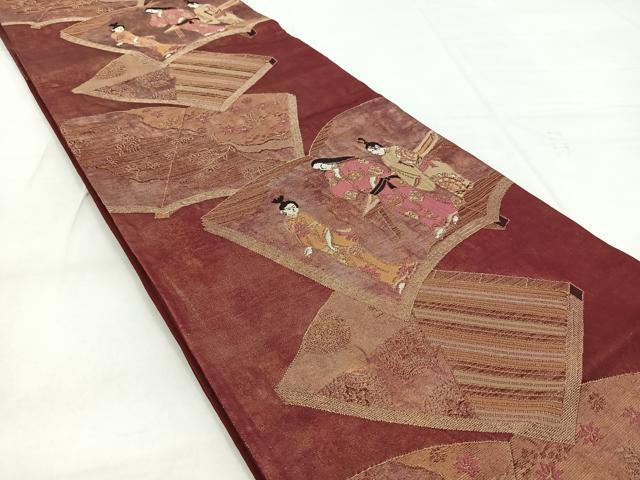 平和屋着物◎六通柄袋帯 冊子人物文 金糸 引箔 正絹 逸品 BAAW8526yc