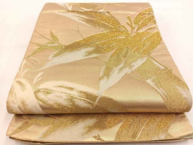 平和屋着物◎六通柄袋帯 笹竹文 金糸 正絹 逸品 BAAW8530yc