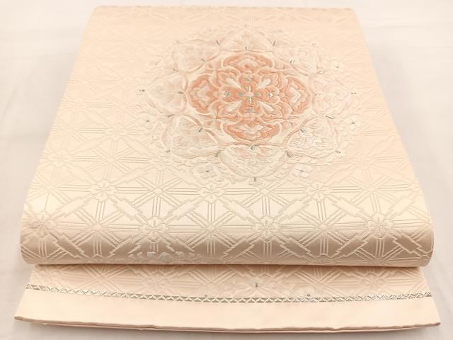 平和屋着物◎六通柄袋帯 唐織 正倉院花文 銀糸 正絹 逸品 BAAW8533yc