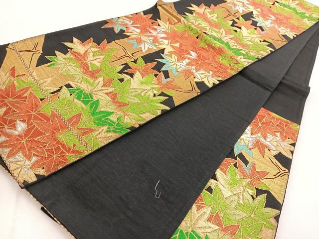 平和屋着物◎六通柄袋帯 楓竹文 黒地 金銀糸 正絹 逸品 BAAW8540yc