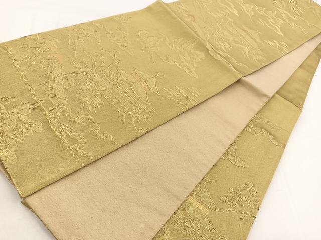 平和屋着物◎六通柄袋帯 風景文 金糸 正絹 逸品 BAAW8544yc