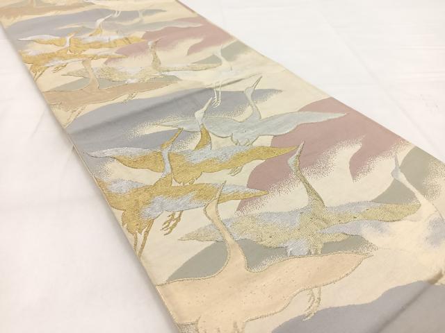 平和屋着物◎六通柄袋帯 唐織 飛鶴文 金銀糸 正絹 逸品 BAAW8545yc