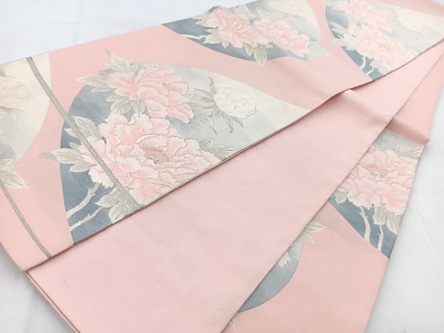 平和屋着物◎六通柄袋帯 唐織 牡丹 銀糸 正絹 逸品 BAAW8547yc