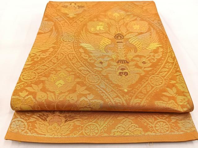 平和屋着物◎六通柄袋帯 向かい鳳凰更紗花文 金糸 引箔 正絹 逸品 BAAW8555yc