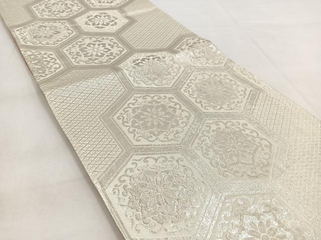 平和屋着物◎両面 全通柄袋帯 亀甲花文 銀糸 正絹 逸品 BAAW8568yc