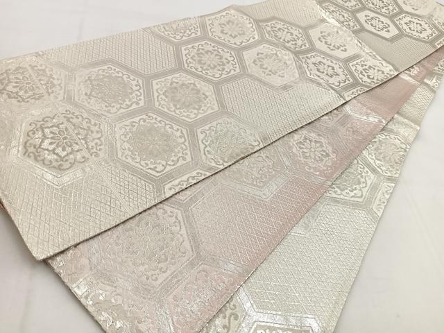平和屋着物◎両面 全通柄袋帯 亀甲花文 銀糸 正絹 逸品 BAAW8568yc